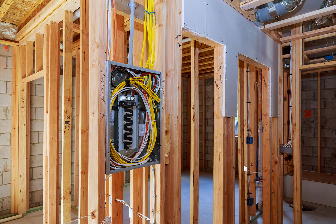 Image showing electrical wiring installation in a newly constructed home.