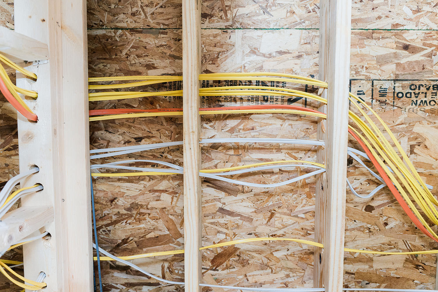 Neatly routed electrical wires on a commercial electrical project.